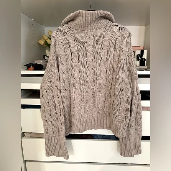 Abercrombie & Fitch Cable-Knit Full Zip collared Sweater Jacket Taupe - Picture 6 of 12